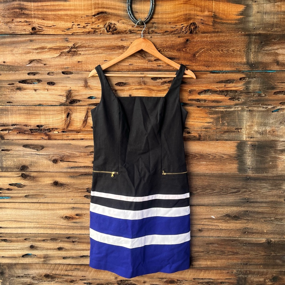 RALPH LAUREN | Classic Black and Blue Stripe Sheath Dress 8